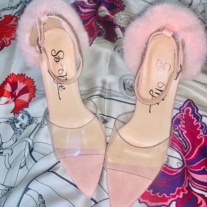 Pink faux fur heel
